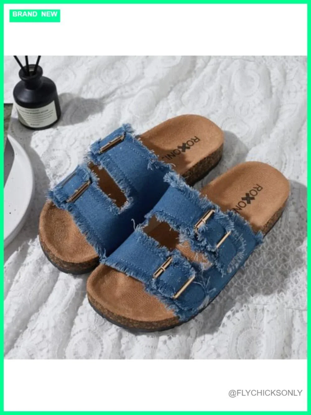 Women's Suede Flat Sandals with Double Buckle Adjustable Straps